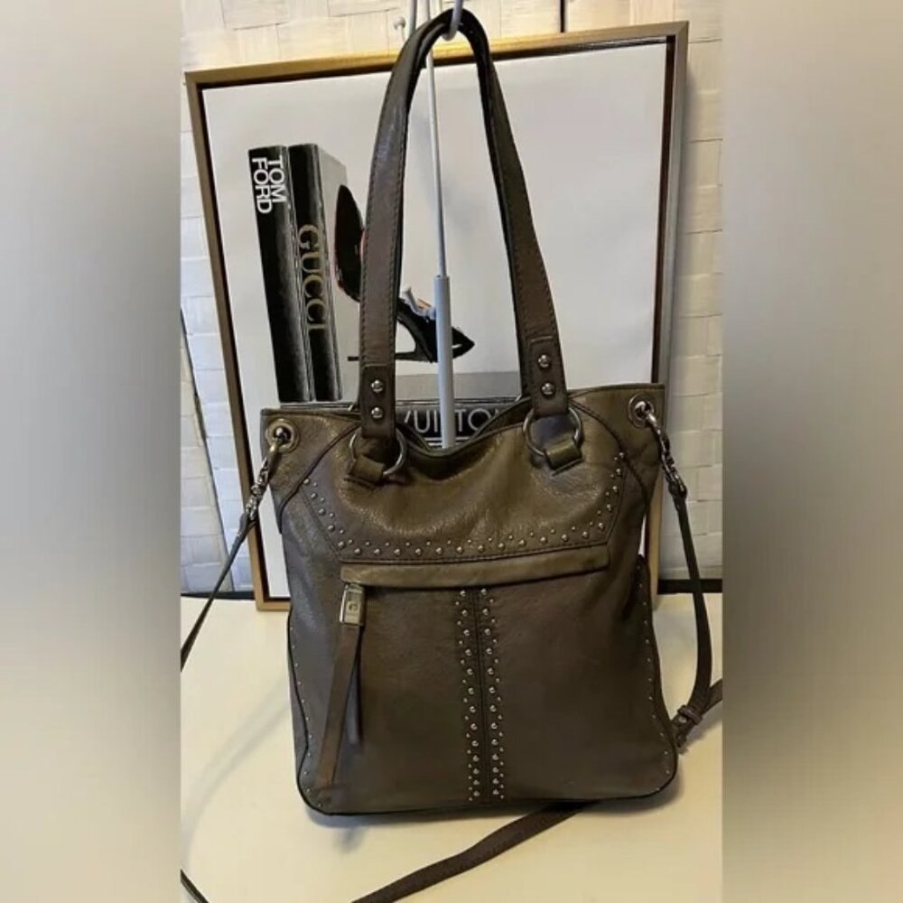 B Makowsky Pebble leather studded shoulder bag Tote Crossbody - Picture 5 of 7